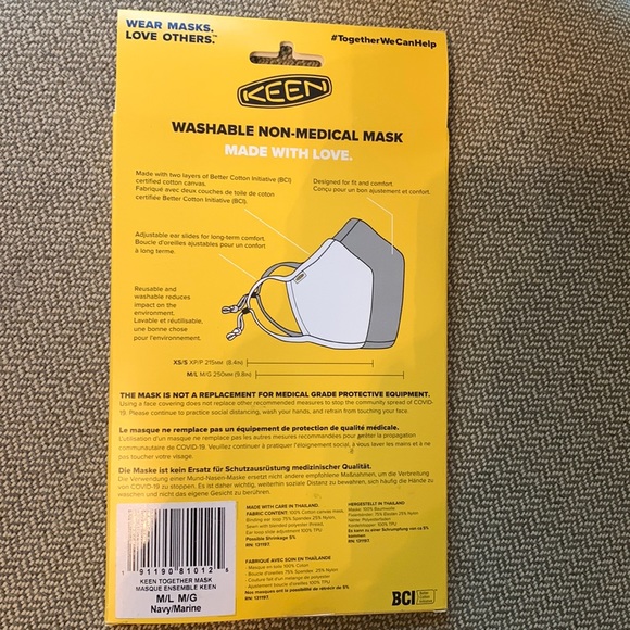 New set of 2 KEEN Together M / L canvas navy blue face masks adjustable adults - Picture 5 of 6